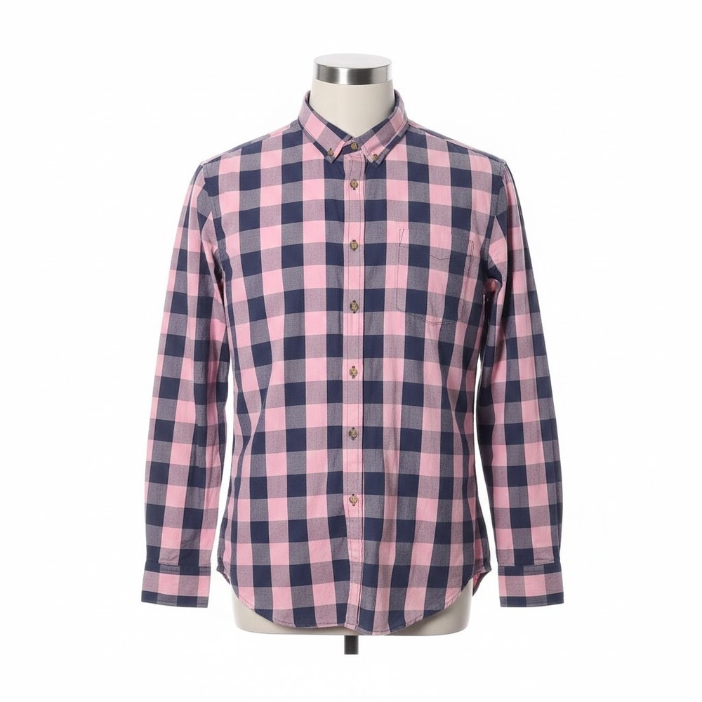Straight Faded‎ Men's XL Shirt Pink Navy Blue Buffalo Check Long Sleeve Cotton